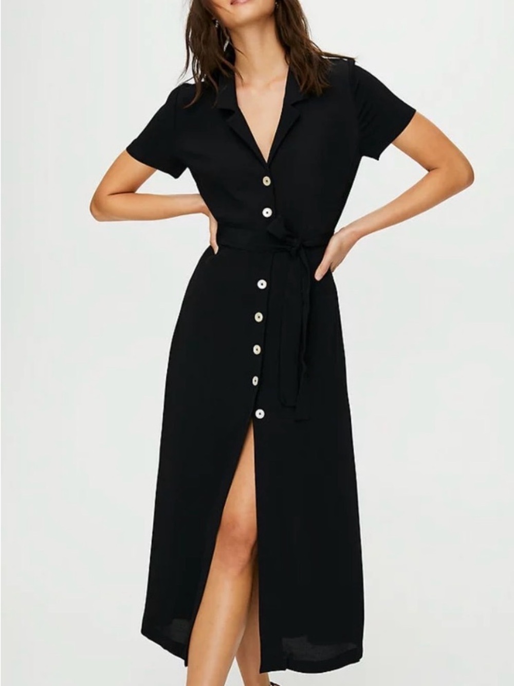 Wilfred Black Button-Front Short Sleeve Shirt Dress Women XS